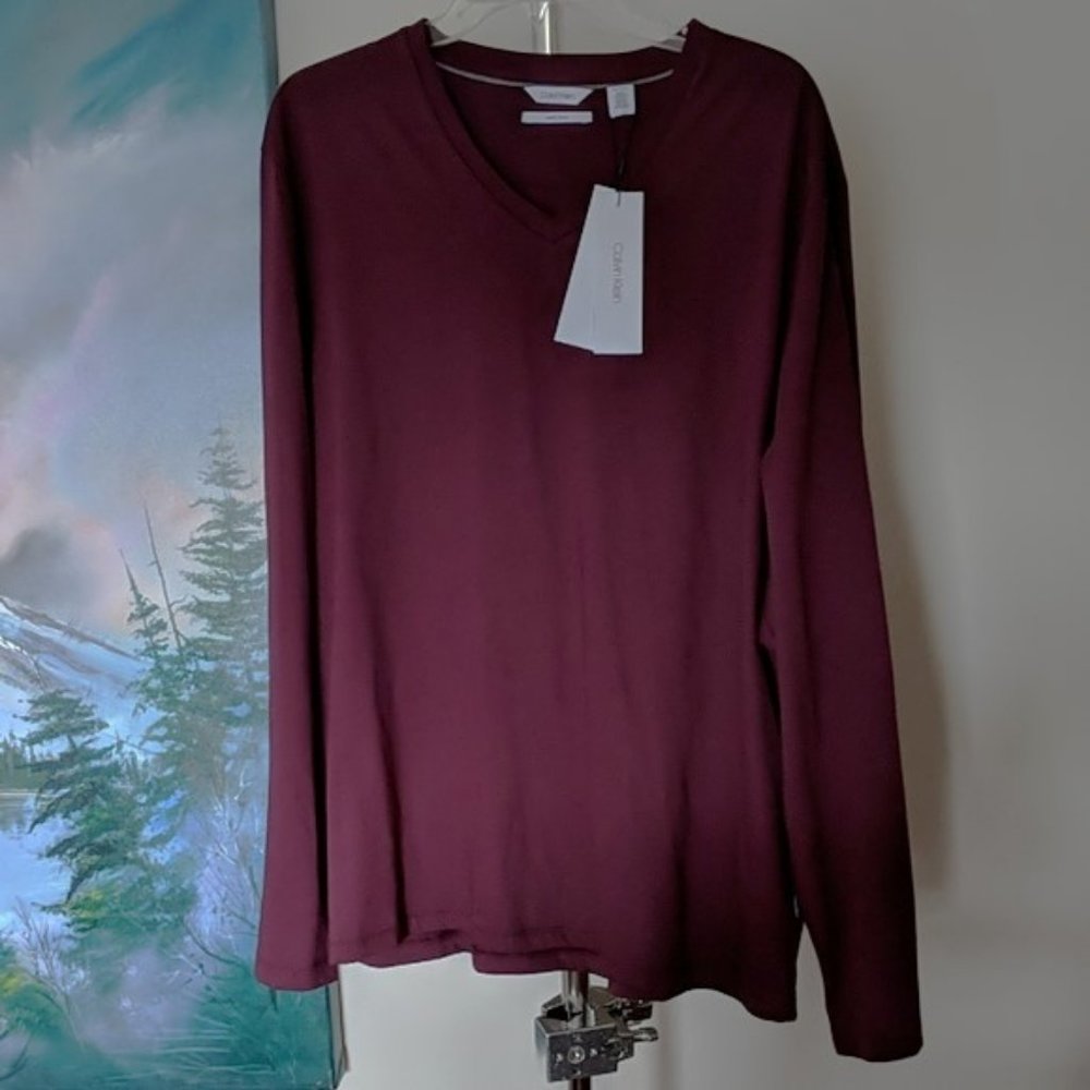 NWT Calvin Klein V-Neck T-Shirt Xl Long Sleeve Cotton
